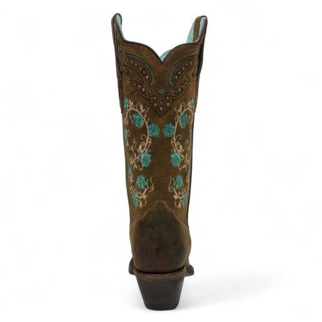 Rudel & Co. Boots Women's Genuine Leather Snip Toe Boots Pecan Brown With Flowers - Ive West