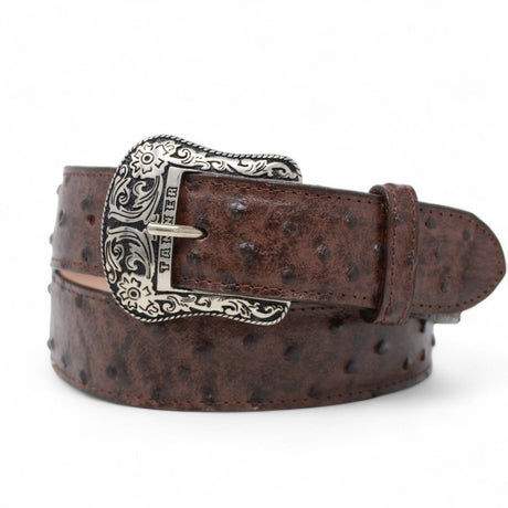 Tanner Mark Boots Belts Cinturón de Piel Genuina con Estampado de Avestruz y Hebilla Metálica Texas Cafe