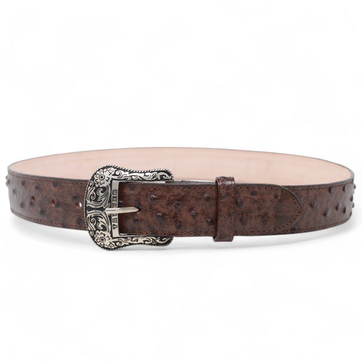 Tanner Mark Boots Belts Cinturón de Piel Genuina con Estampado de Avestruz y Hebilla Metálica Texas Cafe