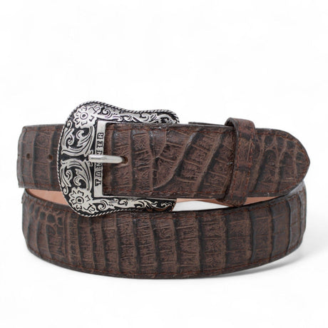 Tanner Mark Boots Belts Cinturon de Piel Genuina con Estampado de Caiman Panza Hebilla Metálica Texas Cafe