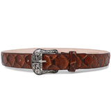 Tanner Mark Boots Belts Cinturón de Piel Genuina con Estampado de Pirarucu y Hebilla Metálica Texas Cognac