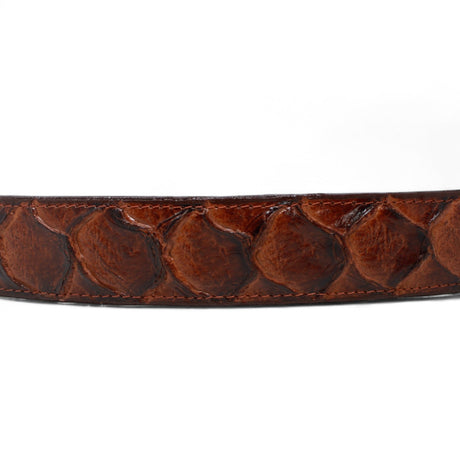 Tanner Mark Boots Belts Cinturón de Piel Genuina con Estampado de Pirarucu y Hebilla Metálica Texas Cognac