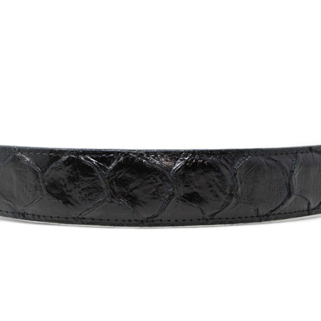 Tanner Mark Boots Belts Cinturón de Piel Genuina con Estampado de Pirarucu y Hebilla Metálica Texas Negro