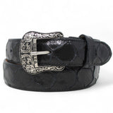 Tanner Mark Boots Belts Cinturón de Piel Genuina con Estampado de Pirarucu y Hebilla Metálica Texas Negro