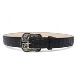 Tanner Mark Boots Belts Genuine Leather Caiman Hornback Print Texas Metal Buckle Belt Black Color - Tanner Mark Boots