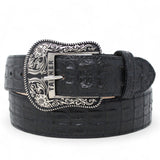 Tanner Mark Boots Belts Genuine Leather Caiman Hornback Print Texas Metal Buckle Belt Black Color - Tanner Mark Boots