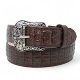 Tanner Mark Boots Belts Genuine Leather Caiman Hornback Print Texas Metal Buckle Belt Brown Color - Tanner Mark Boots