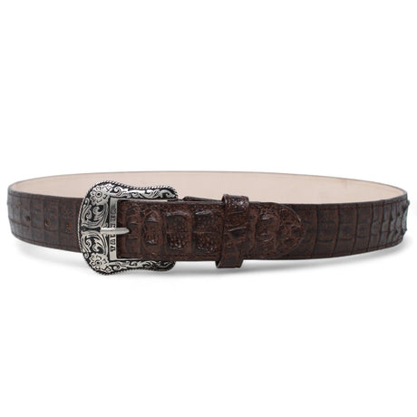 Tanner Mark Boots Belts Genuine Leather Caiman Hornback Print Texas Metal Buckle Belt Brown Color - Tanner Mark Boots
