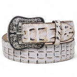 Tanner Mark Boots Belts Genuine Leather Caiman Hornback Print Texas Metal Buckle Belt Natural Color - Tanner Mark Boots