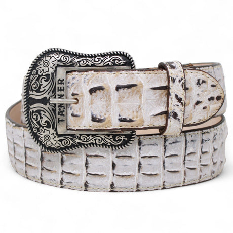 Tanner Mark Boots Belts Genuine Leather Caiman Hornback Print Texas Metal Buckle Belt Natural Color - Tanner Mark Boots