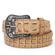 Tanner Mark Boots Belts Genuine Leather Caiman Hornback Print Texas Metal Buckle Belt Sand Color - Tanner Mark Boots