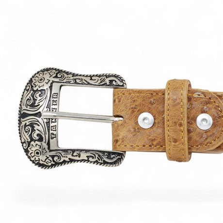 Tanner Mark Boots Belts Genuine Ostrich Skin Texas Metal Buckle Belt Antique Saddle Color - Tanner Mark Boots