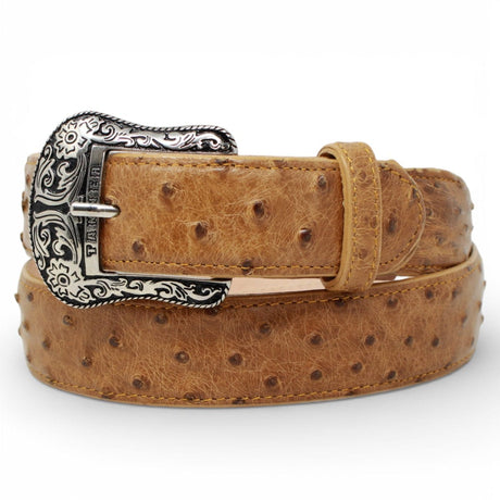 Tanner Mark Boots Belts Genuine Ostrich Skin Texas Metal Buckle Belt Antique Saddle Color - Tanner Mark Boots