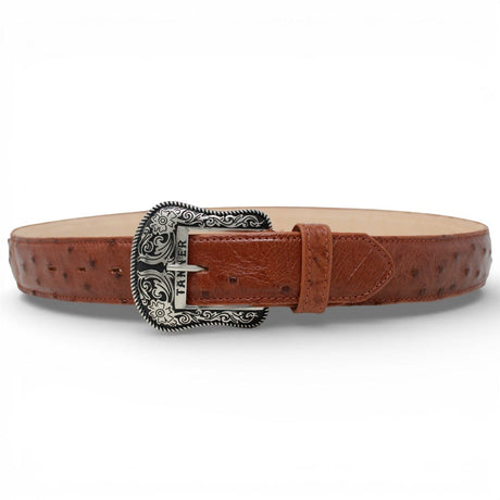 Tanner Mark Boots Belts Genuine Ostrich Skin Texas Metal Buckle Belt Brandy Color - Tanner Mark Boots