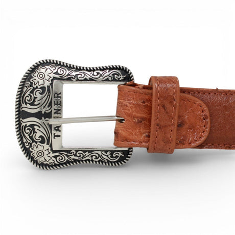 Tanner Mark Boots Belts Genuine Ostrich Skin Texas Metal Buckle Belt Brandy Color - Tanner Mark Boots