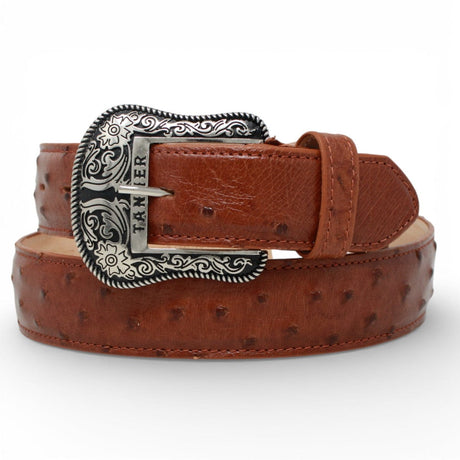 Tanner Mark Boots Belts Genuine Ostrich Skin Texas Metal Buckle Belt Brandy Color - Tanner Mark Boots