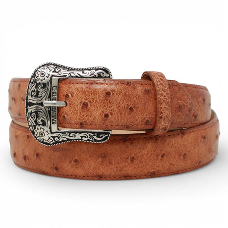 Tanner Mark Boots Belts Genuine Ostrich Skin Texas Metal Buckle Belt Brandy Color - Tanner Mark Boots