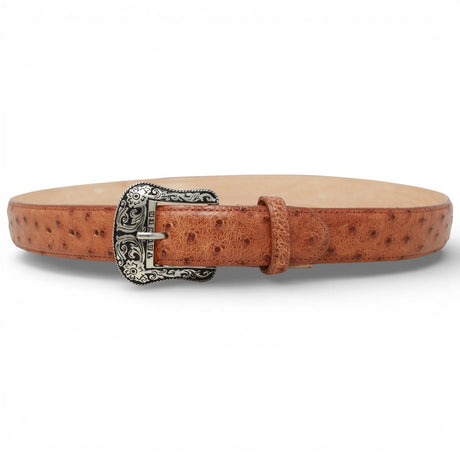 Tanner Mark Boots Belts Genuine Ostrich Skin Texas Metal Buckle Belt Brandy Color - Tanner Mark Boots