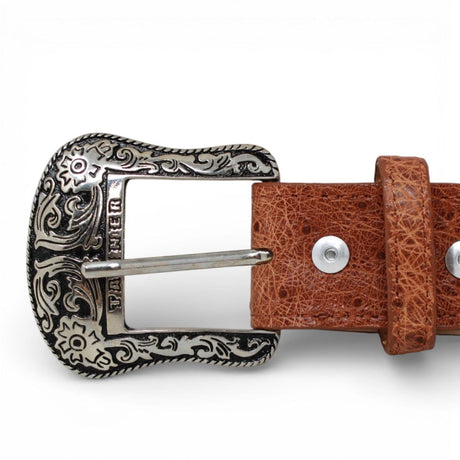 Tanner Mark Boots Belts Genuine Ostrich Skin Texas Metal Buckle Belt Brandy Color - Tanner Mark Boots