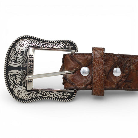 Tanner Mark Boots Belts Genuine Pirarucu Skin Texas Metal Buckle Belt Brown Color - Tanner Mark Boots