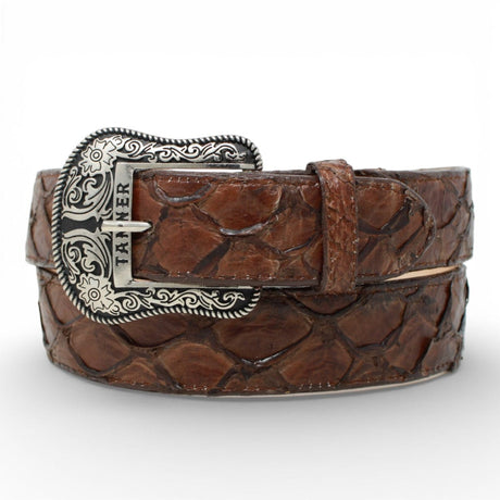 Tanner Mark Boots Belts Genuine Pirarucu Skin Texas Metal Buckle Belt Brown Color - Tanner Mark Boots