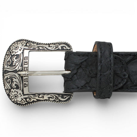 Tanner Mark Boots Belts Genuine Pirarucu Skin Texas Metal Buckle Belt Matte Black Color - Tanner Mark Boots