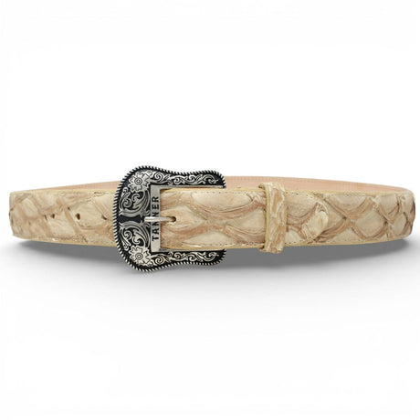 Tanner Mark Boots Belts Genuine Pirarucu Skin Texas Metal Buckle Belt Matte Sand Color - Tanner Mark Boots