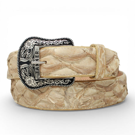 Tanner Mark Boots Belts Genuine Pirarucu Skin Texas Metal Buckle Belt Matte Sand Color - Tanner Mark Boots