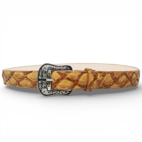 Tanner Mark Boots Belts Genuine Pirarucu Skin Texas Metal Buckle Belt Oryx Color - Tanner Mark Boots