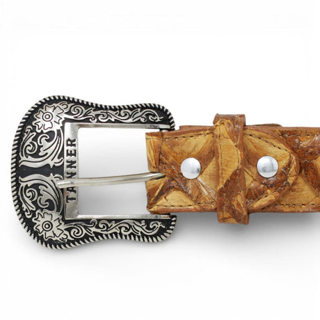 Tanner Mark Boots Belts Genuine Pirarucu Skin Texas Metal Buckle Belt Oryx Color - Tanner Mark Boots