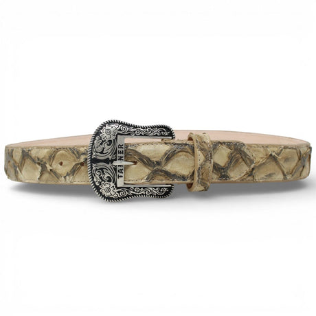 Tanner Mark Boots Belts Genuine Pirarucu Skin Texas Metal Buckle Belt Sand Color - Tanner Mark Boots