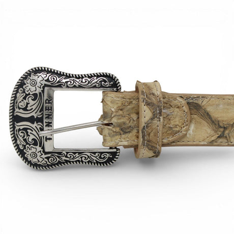 Tanner Mark Boots Belts Genuine Pirarucu Skin Texas Metal Buckle Belt Sand Color - Tanner Mark Boots