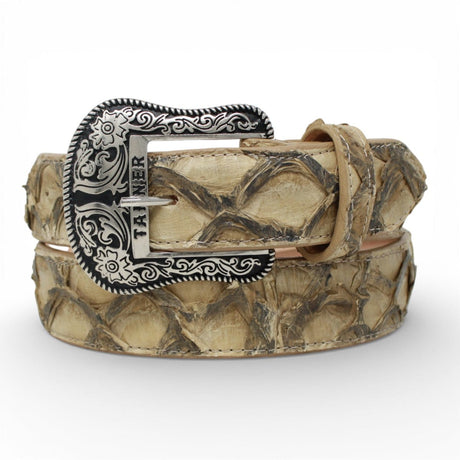 Tanner Mark Boots Belts Genuine Pirarucu Skin Texas Metal Buckle Belt Sand Color - Tanner Mark Boots