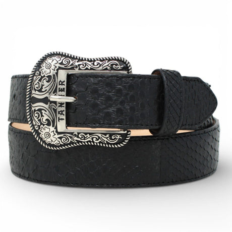 Tanner Mark Boots Belts Genuine Python Skin Texas Metal Buckle Belt Black Color - Tanner Mark Boots