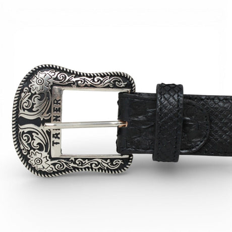Tanner Mark Boots Belts Genuine Python Skin Texas Metal Buckle Belt Black Color - Tanner Mark Boots
