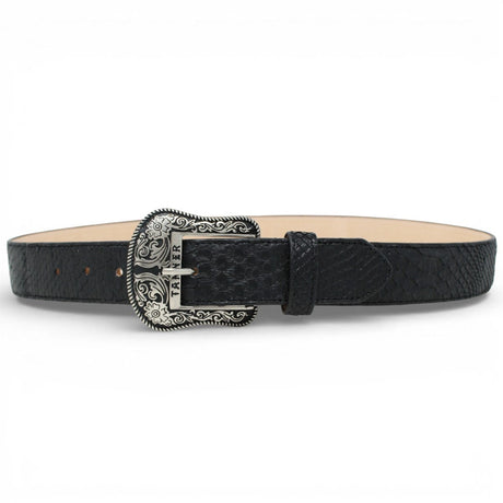 Tanner Mark Boots Belts Genuine Python Skin Texas Metal Buckle Belt Black Color - Tanner Mark Boots
