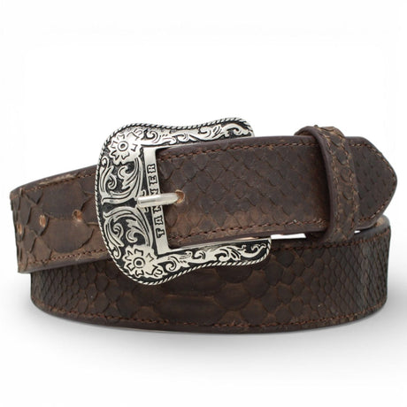 Tanner Mark Boots Belts Genuine Python Skin Texas Metal Buckle Belt Brown Color - Tanner Mark Boots