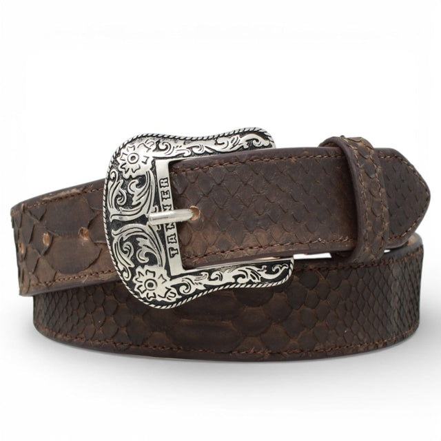 Genuine Python Skin Texas Metal Buckle Belt Brown Color - Tanner Mark ...