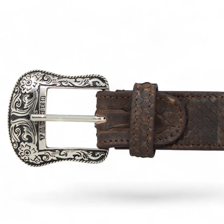 Tanner Mark Boots Belts Genuine Python Skin Texas Metal Buckle Belt Brown Color - Tanner Mark Boots