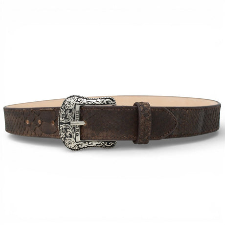 Tanner Mark Boots Belts Genuine Python Skin Texas Metal Buckle Belt Brown Color - Tanner Mark Boots