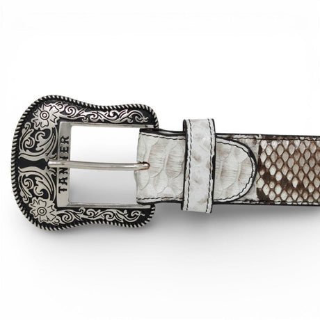 Tanner Mark Boots Belts Genuine Python Skin Texas Metal Buckle Belt Natural Color - Tanner Mark Boots