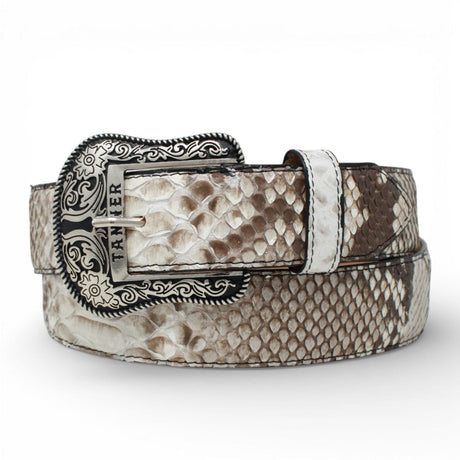 Tanner Mark Boots Belts Genuine Python Skin Texas Metal Buckle Belt Natural Color - Tanner Mark Boots