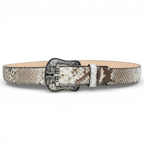 Tanner Mark Boots Belts Genuine Python Skin Texas Metal Buckle Belt Natural Color - Tanner Mark Boots