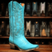 Tanner Mark Boots Boots 5 Tanner Mark Women's Addy Square Toe Leather Boots Turquoise TML205128