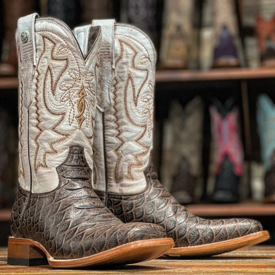 Tanner Mark Men's Beau Python Print Square Toe Boots Brown TM205552 ...