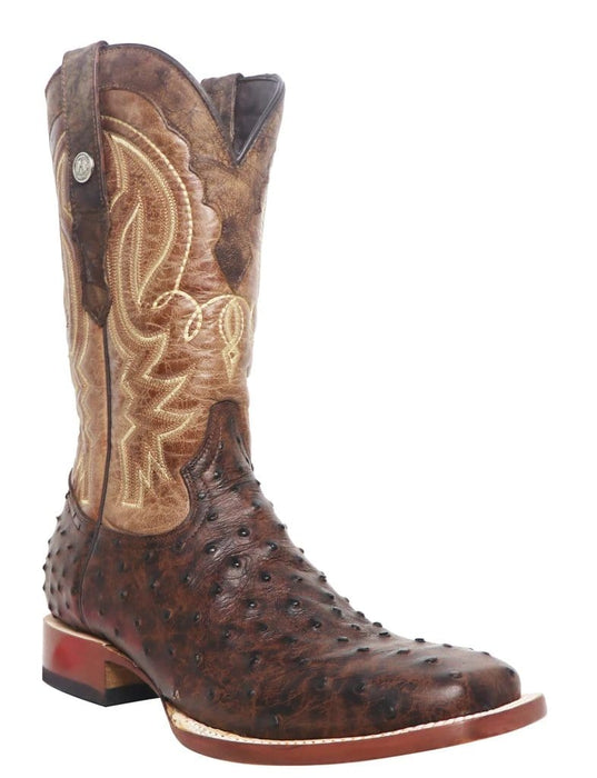 Tanner Mark Boots Boots 6.5 Tanner Mark Men's Big Cabin Print Ostrich Square Toe Boots Chocolate  TM205525