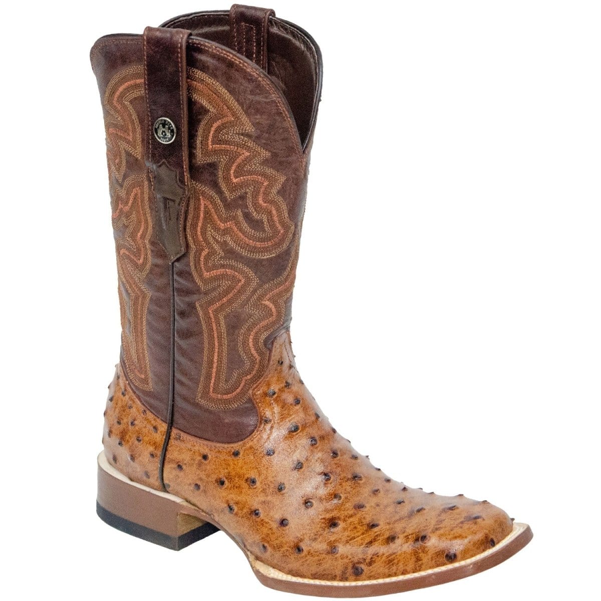 Tanner Mark Boots Boots 6.5 Tanner Mark Men's Broken Arrow Print Ostrich Square Toe Boots Cognac 200961