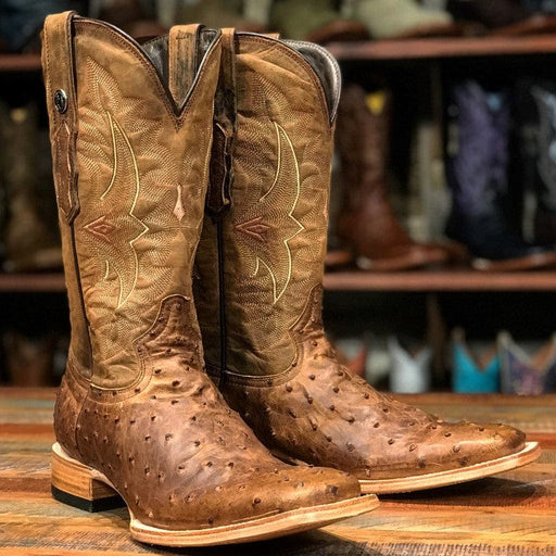 Tanner Mark Boots Boots 6.5 Tanner Mark Men's Genuine Full Quill Ostrich Square Toe Boots Honey TMX200476