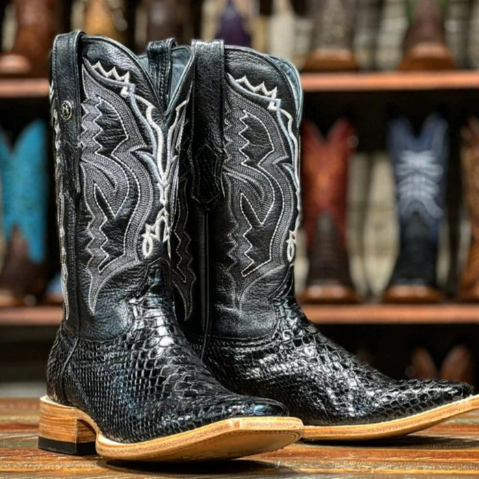 Tanner Mark Boots Boots 6.5 Tanner Mark Men's Genuine Python Square Toe Boots Black TMX200430