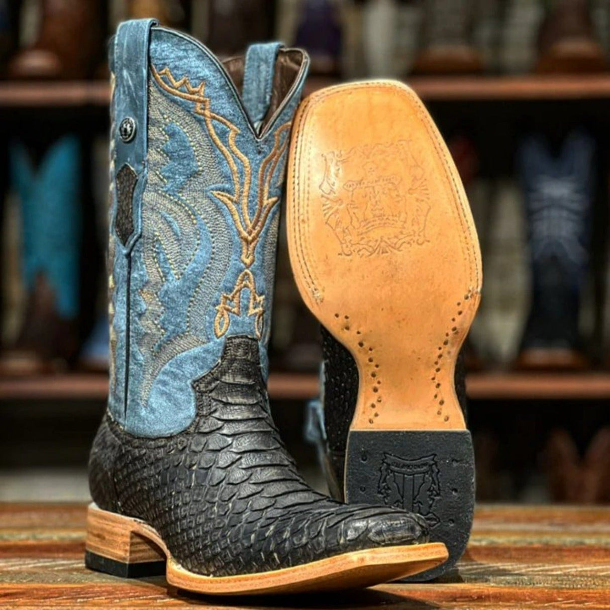 Tanner Mark Boots Boots 6.5 Tanner Mark Men's Genuine Python Square Toe Boots Matte Brown TMX208022